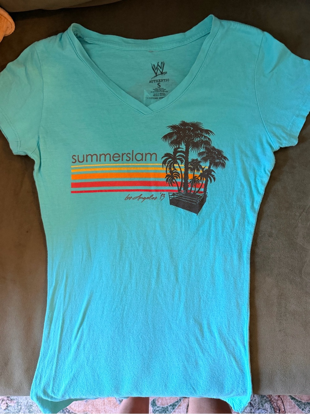 WWE Summerslam 2013 Teal V-Neck Graphic Tee